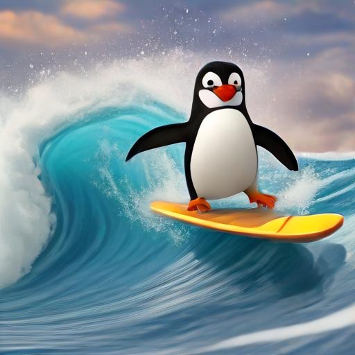 Hawaiian penguin surfing a big wave.