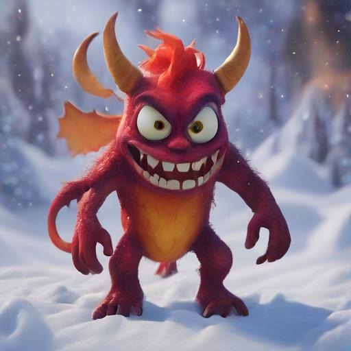 A fire demon in the snow