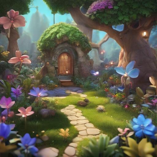 A magic fairy garden with glowing plants, unity engine
