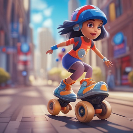 little girl riding futuristic rollerskates